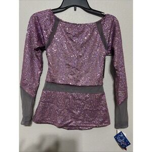 BNWT Motionwear Purple sequin size medium‎ adult dance/gymnastics shirt B4